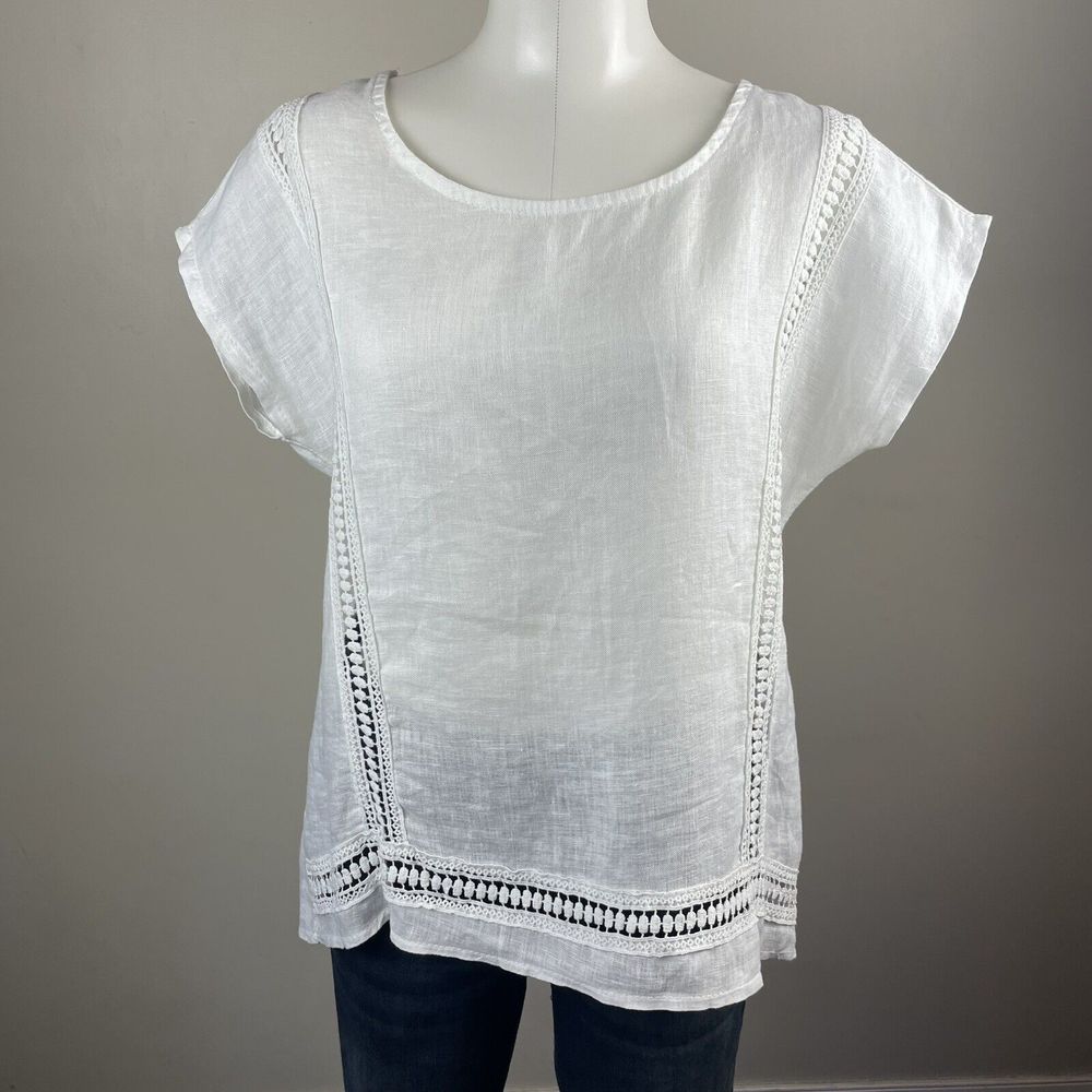 Alessia Pacino S Classic Summer Vacation Breezy White Linen Lace Hi Low Blouse